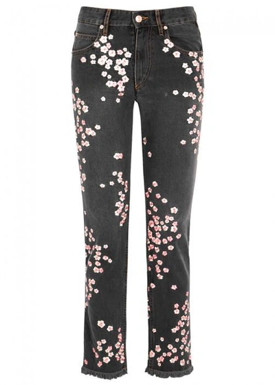 Shop Isabel Marant Holan Grey Floral-embroidered Jeans