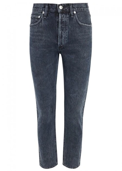 Shop Agolde Jamie Indigo Slim-leg Jeans In Nearly Black