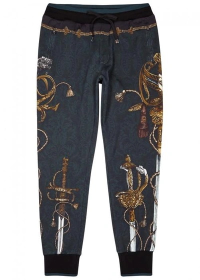 Shop Dolce & Gabbana Heraldic-print Cotton Jogging Trousers In Black