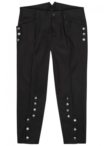 Shop Dolce & Gabbana Black Cropped Stretch Cotton Trousers