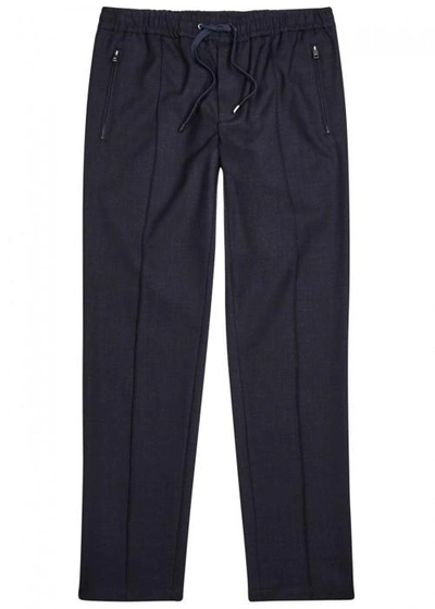 Shop Dolce & Gabbana Navy Drawstring Wool Blend Trousers