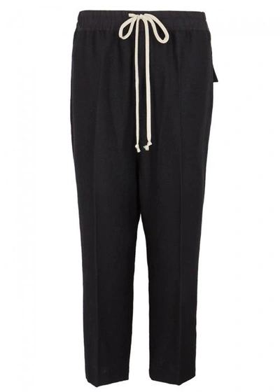 Shop Rick Owens Black Cropped Alpaca Blend Trousers