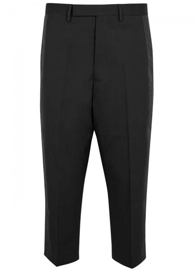 Shop Rick Owens Black Cropped Wool Tuxedo Trousers