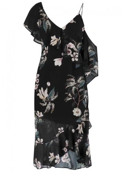 Shop Keepsake Cosmic Girl Floral-print Chiffon Dress In Black