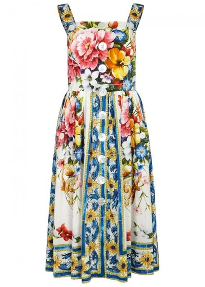 Shop Dolce & Gabbana Printed Cotton Poplin Dress In Multicoloured