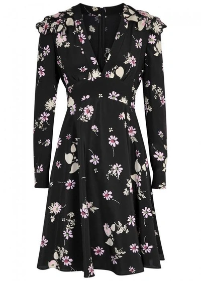 Shop Valentino Black Floral-print Silk Dress