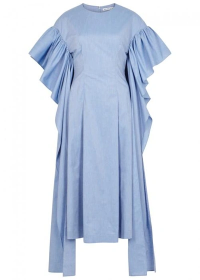 Shop Rejina Pyo Grace Blue Ruffled Cotton Dress In Chambray