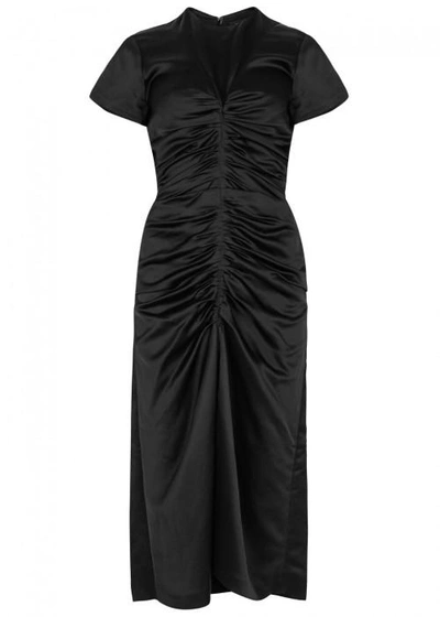 Shop Isabel Marant Else Ruched Satin Dress In Black