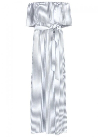 Shop Alice And Olivia Grazi Off-the-shoulder Maxi Dress In Blue