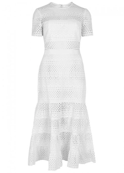 Shop Self-portrait Bea Broderie Anglaise Midi Dress In White