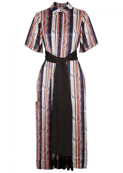 Shop Cinq À Sept Carmine Striped Silk Midi Dress In Multicoloured