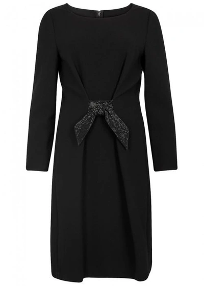 Shop Armani Collezioni Black Crystal-embellished Wool Dress