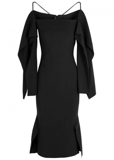 Shop Roland Mouret Andover Black Off-the-shoulder Midi Dress