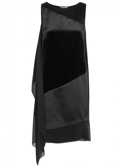Shop Lanvin Black Satin And Velvet Dress