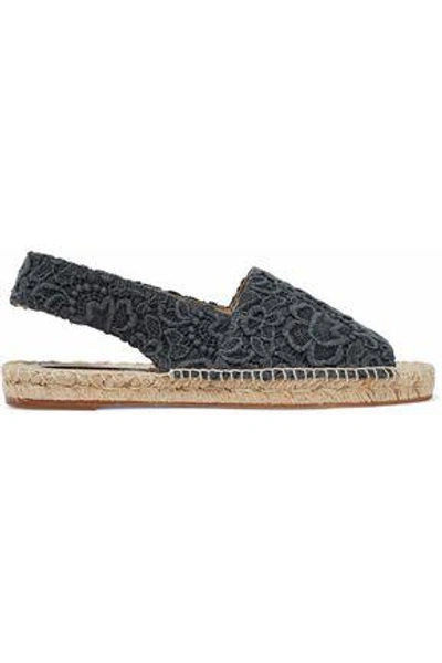 Shop Stella Mccartney Woman Guipure Lace And Canvas Slingback Espadrilles Anthracite