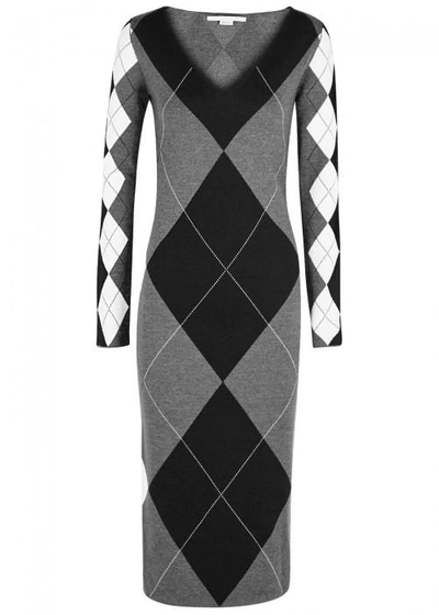 Shop Stella Mccartney Argyle Jacquard-knit Midi Dress In Black
