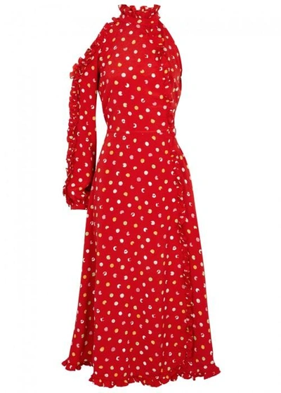 Shop Anna October Red Polka-dot Open-shoulder Dress