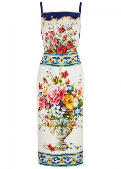 Shop Dolce & Gabbana Floral Silk Midi Dress In Multicoloured