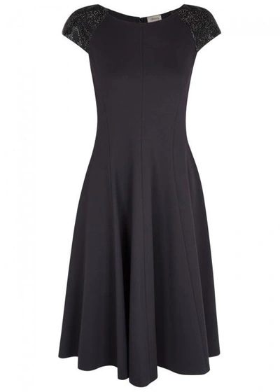 Shop Armani Collezioni Midnight Blue Sequin-embellished Jersey Dress In Navy