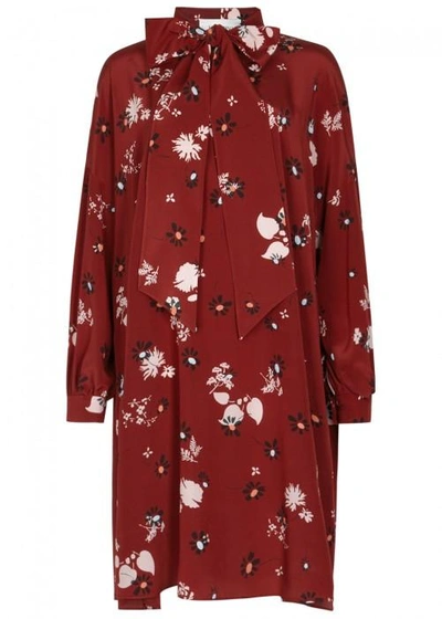 Shop Valentino Burgundy Floral-print Silk Dress