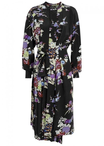 Shop Isabel Marant Iam Floral-print Silk Wrap Dress In Black