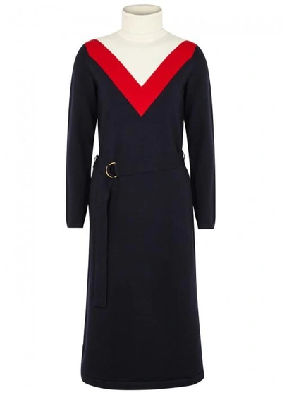 Shop Tory Burch Viven Wool Blend Jumper Dress In Navy