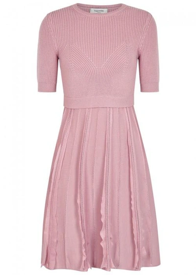 Shop Valentino Blush Ribbed Wool Dress In Pink