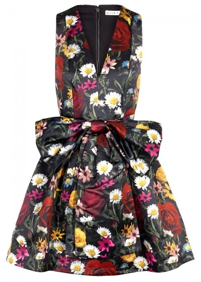 Shop Alice And Olivia Daralee Floral-print Satin Mini Dress In Multicoloured