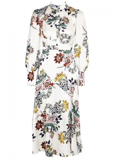 Shop Erdem Orlena Floral-print Silk Midi Dress In White