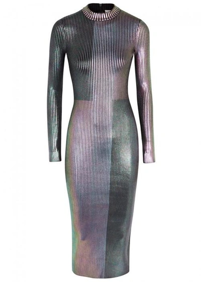 Shop Christopher Kane Iridescent Ribbed Dress In Silver