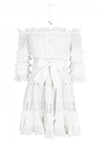 Shop Zimmermann Corsair Frill White Cotton Dress In Ivory