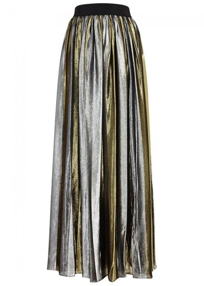 Shop Alice And Olivia Tabetha Striped Silk Blend Lamé Skirt In Gold