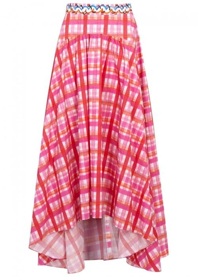 Shop Peter Pilotto Checked Cotton Midi Skirt In Pink