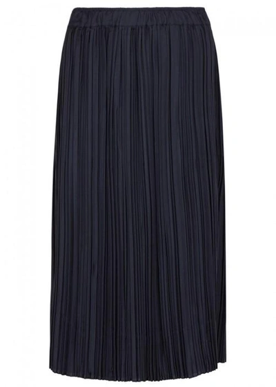 Shop Clu Navy Pleated Satin Midi Skirt