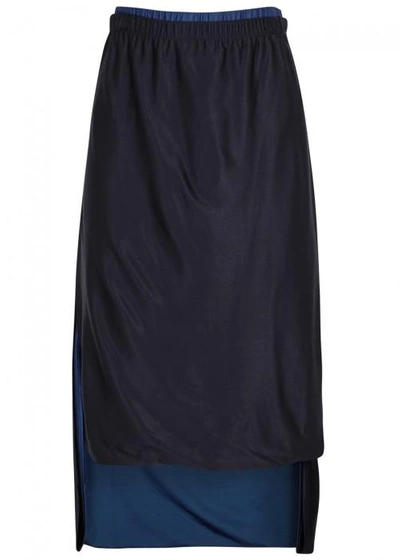 Shop Dkny Navy Satin Twill Midi Skirt
