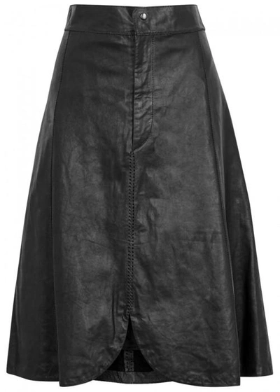 Shop Isabel Marant Boral Black Leather Midi Skirt