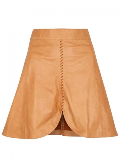 Shop Isabel Marant Bady Caramel Leather Mini Skirt In Tan