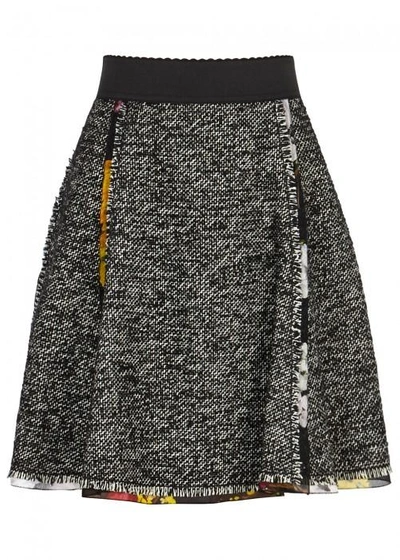 Shop Dolce & Gabbana Bouclé And Floral Chiffon Skirt In Black