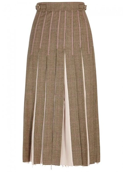 Shop Gabriela Hearst Plaid Pleated Super 150s Wool Skirt In Taupe
