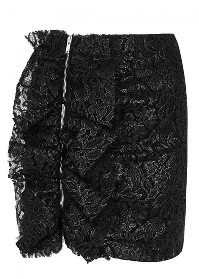 Shop Msgm Black Ruffled Lace Mini Skirt