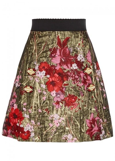 Shop Dolce & Gabbana Floral-jacquard Mini Skirt In Pink