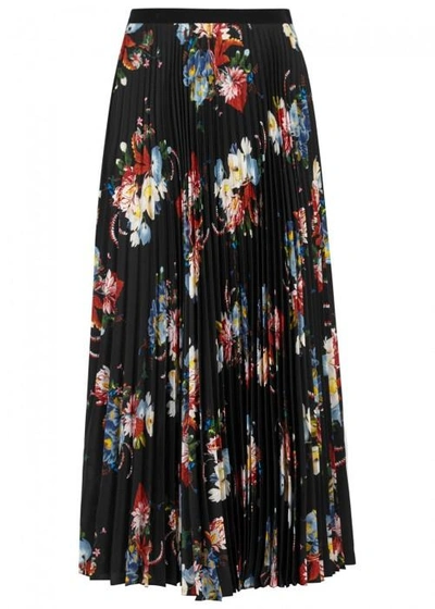 Shop Erdem Nesrine Floral-print Pleated Midi Skirt In Black