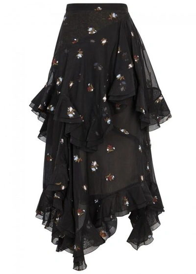 Shop Erdem Elsa Floral Fil Coupé Skirt In Black