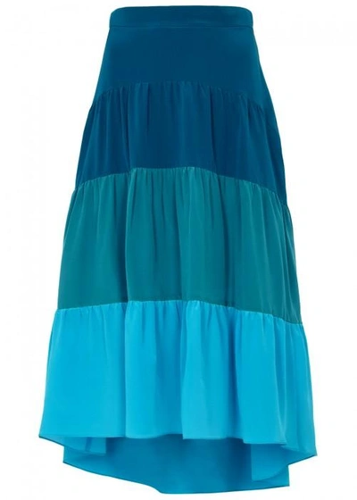 Shop Peter Pilotto Tonal Blue Silk Midi Skirt