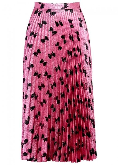 Shop Gucci Pink Bow-print Lurex Skirt
