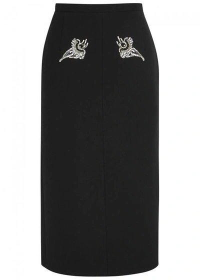 Shop N°21 Crystal-embellished Black Twill Pencil Skirt