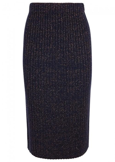 Shop Rag & Bone Jubilee Metallic-knit Wool Blend Skirt In Navy