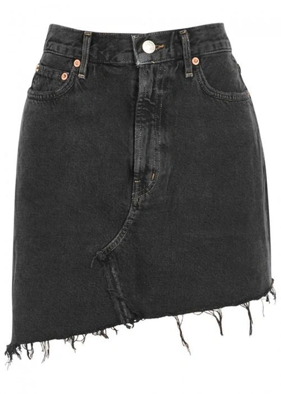 Shop Agolde Retrograde Asymmetric Denim Mini Skirt In Nearly Black