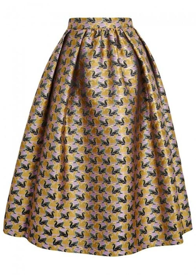 Shop Mary Katrantzou Bowles Gold Swan-jacquard Midi Skirt