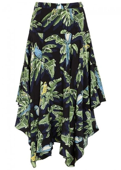 Shop Stella Mccartney Black Bird-print Silk Skirt